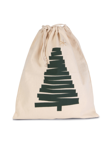 K-KI0746-COTTON BAG WITH CHRISTMAS TREE DESIGN AND DRAWCORD CLOSURE